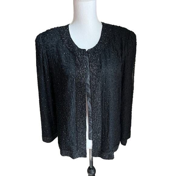 Laurence Kazar New York Jackets & Blazers - Laurence Kozar black beaded cocktail evening jacket size PM